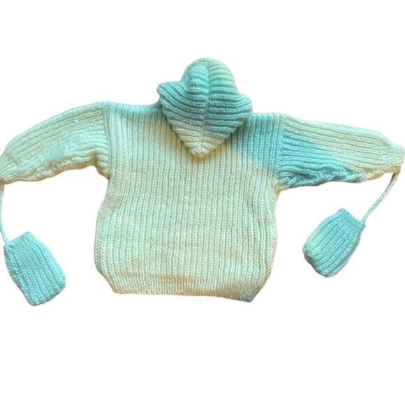 Vintage Handmade Baby toddler Mint Green Button Down Hoodie With Mittens NWOT - Picture 6 of 9